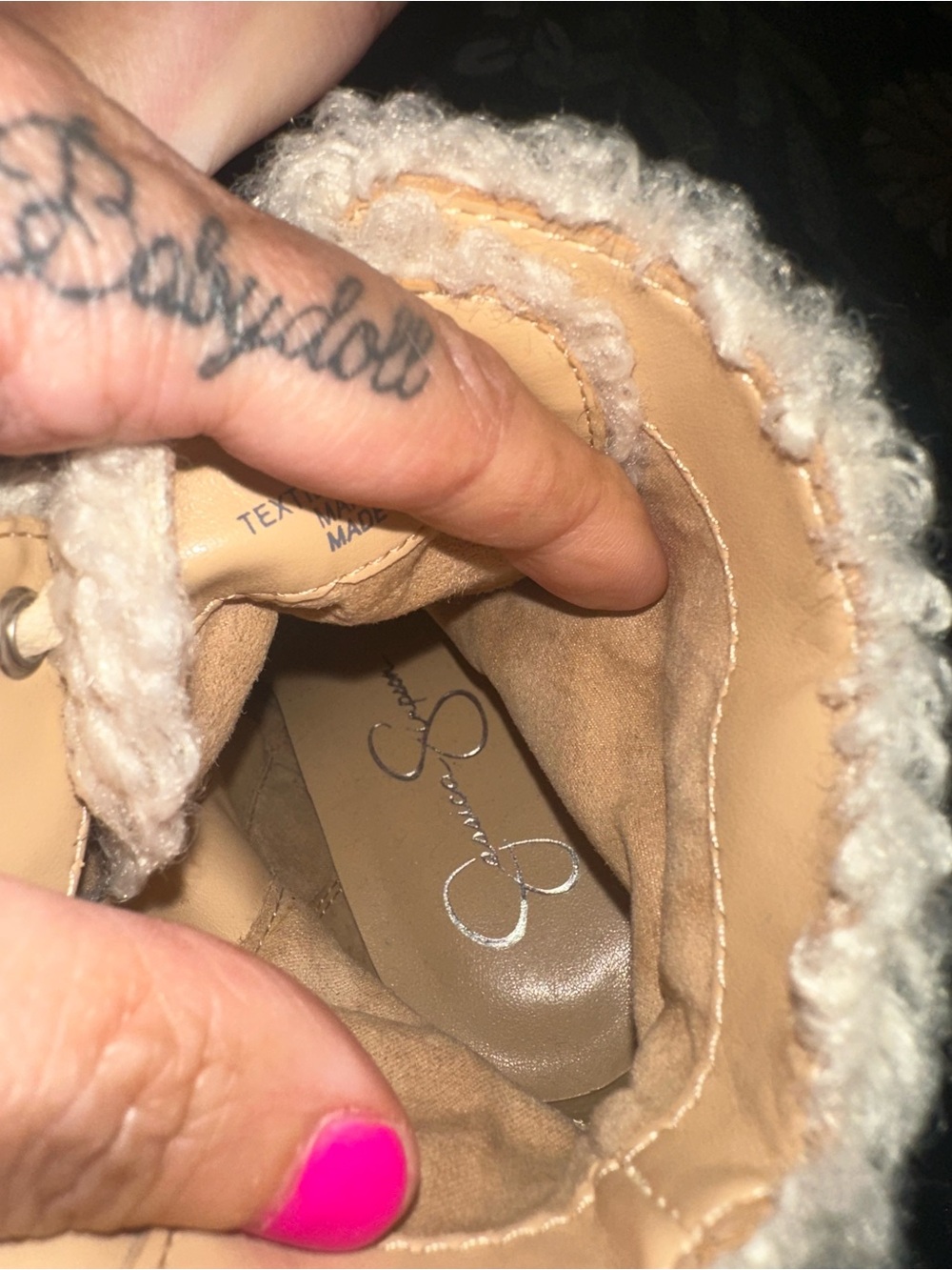 Jessica Simpson Cream Sherpa Lace-Up Platform Ankle Boots with Block Heel - Picture 10 of 10